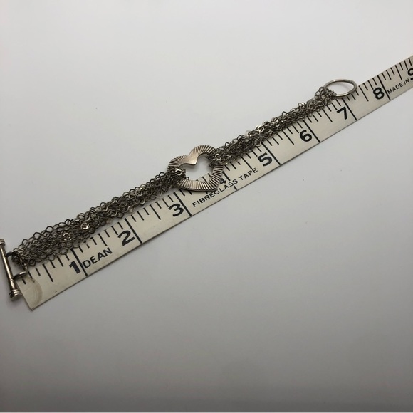 Vtg Sterling Silver Multi Strand Textured Heart Toggle Clasp Bracelet 7.5” - Picture 6 of 6